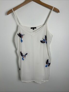 RW&CO White Bird Embroidered Cami Top Small Blue Pink Sleeveless Tank Blouse